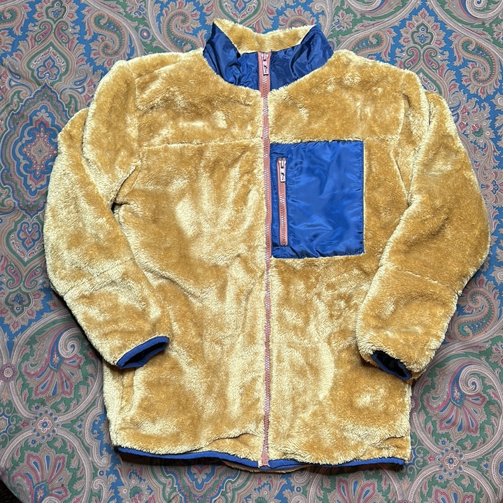 🆕Tommy Bahama Kids teddy bear brown w blue inner lining faux fur jacket XL(14)